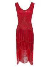 Load image into Gallery viewer, 4 Colors 1920s V Neck Sequined Flapper Dress