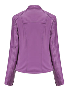 Women‘s Leather Jacket Weave Long Sleeve Winter Coat