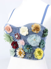 Load image into Gallery viewer, Denim Handmade Flowers Corset Camisole Top