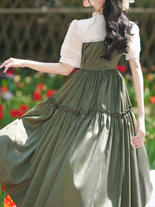 White Puff Sleeve With Green Cute Dress Vintage Princess Dress