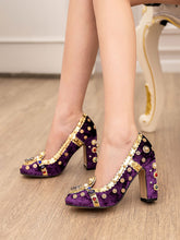 Load image into Gallery viewer, 10CM Luxury Pearls And Diamonds Chunky Heels Retro Shoes