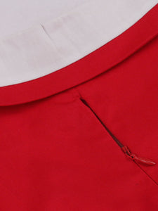 Lapel Collar Red And White Contrast Trim Vinatge Dress