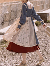 Load image into Gallery viewer, Blue Lace Square Collar Cottagecore Long Sleeve Vintage 1950S Swing Dress