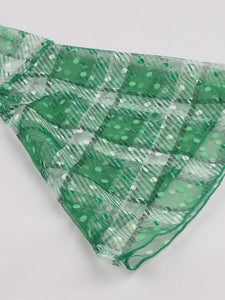 Green Plaid Trumpet Sleeves 1950S Vintage Dress