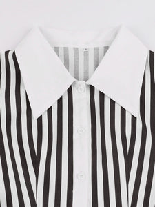 Beetlejuice Costume Black and White Vertical Stripe Swing Dress With Tie