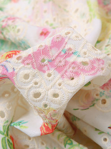 White 1960S Vintage Floral Printed Pearl Puff Sleeve Bodycon Dress