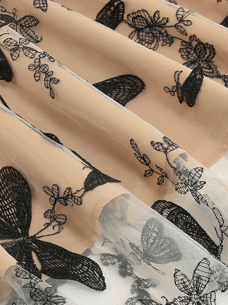 Black V Neck Butterfly 1950S Vintage Swing Dress Jolly Vintage