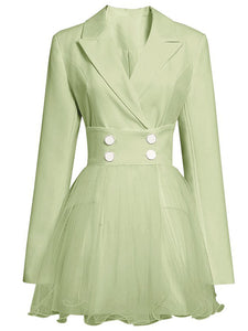 Green Long Sleeve Tulle 1950S Vintage Blazer Dress Suit