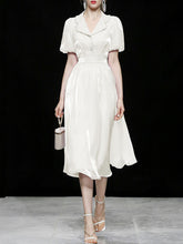Load image into Gallery viewer, White Organza Pearl Collar Short Sleeve 1950S Swing Dress