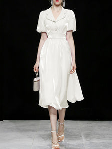 White Organza Pearl Collar Short Sleeve 1950S Swing Dress