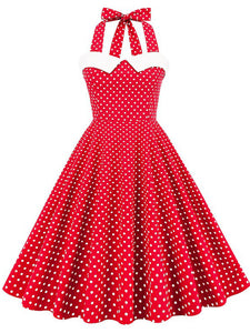Polka Dots Halter Backless 1950S Vintage Swing Dress