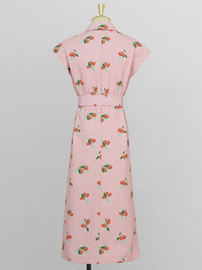 Summer Vintage Styele Fruit Print Shirt 1950S Dress With Pockets