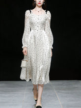 Load image into Gallery viewer, White And Black Polka Dots Square Collar Long Sleeve Party 1950S Dress
