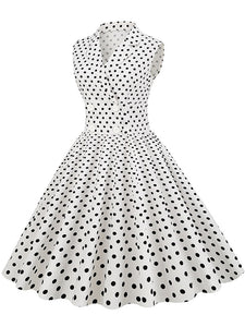 White Polka Dots Sleeveless 1950S Vintage Shirt Swing Dress