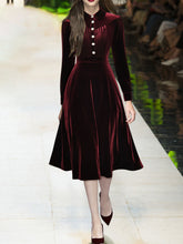 Load image into Gallery viewer, Royal Blue Peter Pan Collar Long Sleeve 1950S Velvet Vintage Dress With Pearl Button