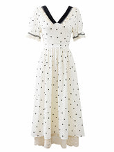 Load image into Gallery viewer, Lace V Neck Polka Dots Puff Sleeve Vintage Dress