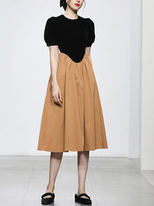 Black And Brown Crew Neck 1950S Hepburn Style Outfits Vintage Swing Dress