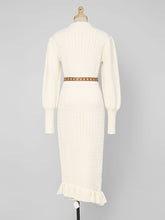Load image into Gallery viewer, Sweet Apricot Crew Collar Long Sleeve Knitted Sweater Dress With Ruffles Hem