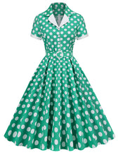 Load image into Gallery viewer, Green Polka Dots Turn Down Collar Short Sleeves 1950S Vinatge Shirt Dress