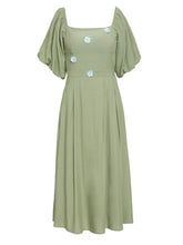Load image into Gallery viewer, Green The Wonderful Wizard of Oz Flowers Vintage Swing Dress With Ribbon Scarf