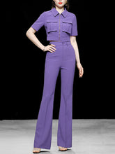 Load image into Gallery viewer, 2PS Workwear Style Cropped Top Flared Trousers 1970S Set