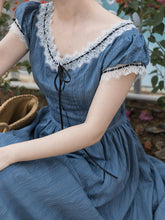 Load image into Gallery viewer, Vintage Blue Lace Cotton Little Women Same Style Cottagecore Dress