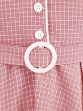 Load image into Gallery viewer, Green Plaid Turn Down Collar Short Sleeves 1950S Vintage Shirt Dress