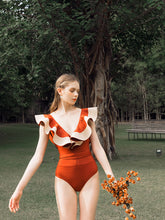 Load image into Gallery viewer, Sailor Style Deep V Neck Ruffles Vintage One Piece Swimwear
