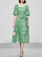 Load image into Gallery viewer, Embroidered Square Collar Puff Sleeve Vintage Dress Boho Dress