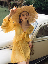 Load image into Gallery viewer, 3PS Yellow Fairy Vintage One Piece Dress And Bikinis Swimwear Bathing Suit