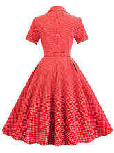 Load image into Gallery viewer, Green Plaid Turn Down Collar Short Sleeves 1950S Vintage Shirt Dress