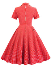 Load image into Gallery viewer, Green Plaid Turn Down Collar Short Sleeves 1950S Vinatge Shirt Dress