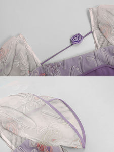 Lavender Flower Split 1950S Vintage Dress