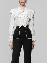 Load image into Gallery viewer, 2PS White V Neck Ruffles Long Sleeve Top With High Waist Wide Leg Pants Suit