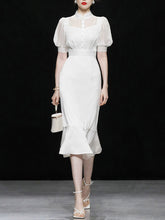 Load image into Gallery viewer, White Stand Collar Puff Sleeve Princess Mermaid Organza Dress