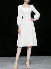 Load image into Gallery viewer, White Square Collar Long Sleeve Party Dress