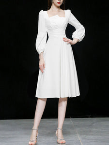 White Square Collar Long Sleeve Party Dress