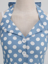Load image into Gallery viewer, Green And White Polka Dots Pockets Vintage Halter 1950S Dress With Button