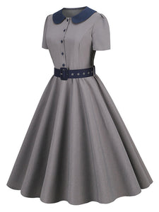 Grey Peter Pan Collar Short Sleeve 1950S Vintage Swing Dress