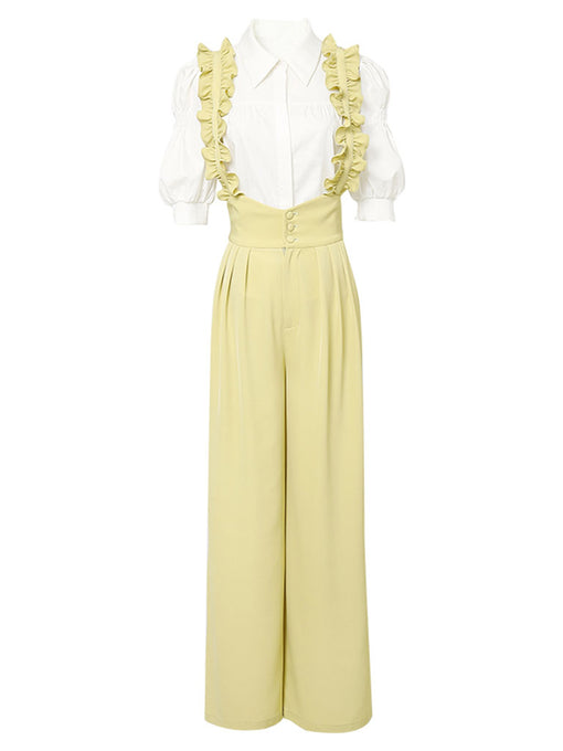 2PS Vintage Top And Yellow Ruffles Pant Suit