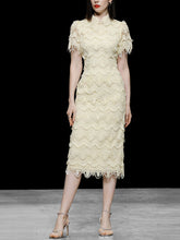 Load image into Gallery viewer, Green Heavy Lace Fabric Embroidered Tassel 1940S Vintage Dress