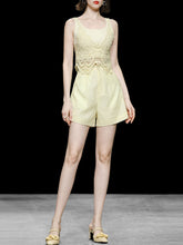 Load image into Gallery viewer, 4PS Yellow 1950S Vintage Camisole Lace Vest And Shorts Coat Set