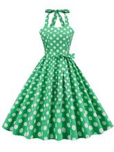 Load image into Gallery viewer, Blue And White Polka Dots Vintage Halter 1950S Dress With Belt