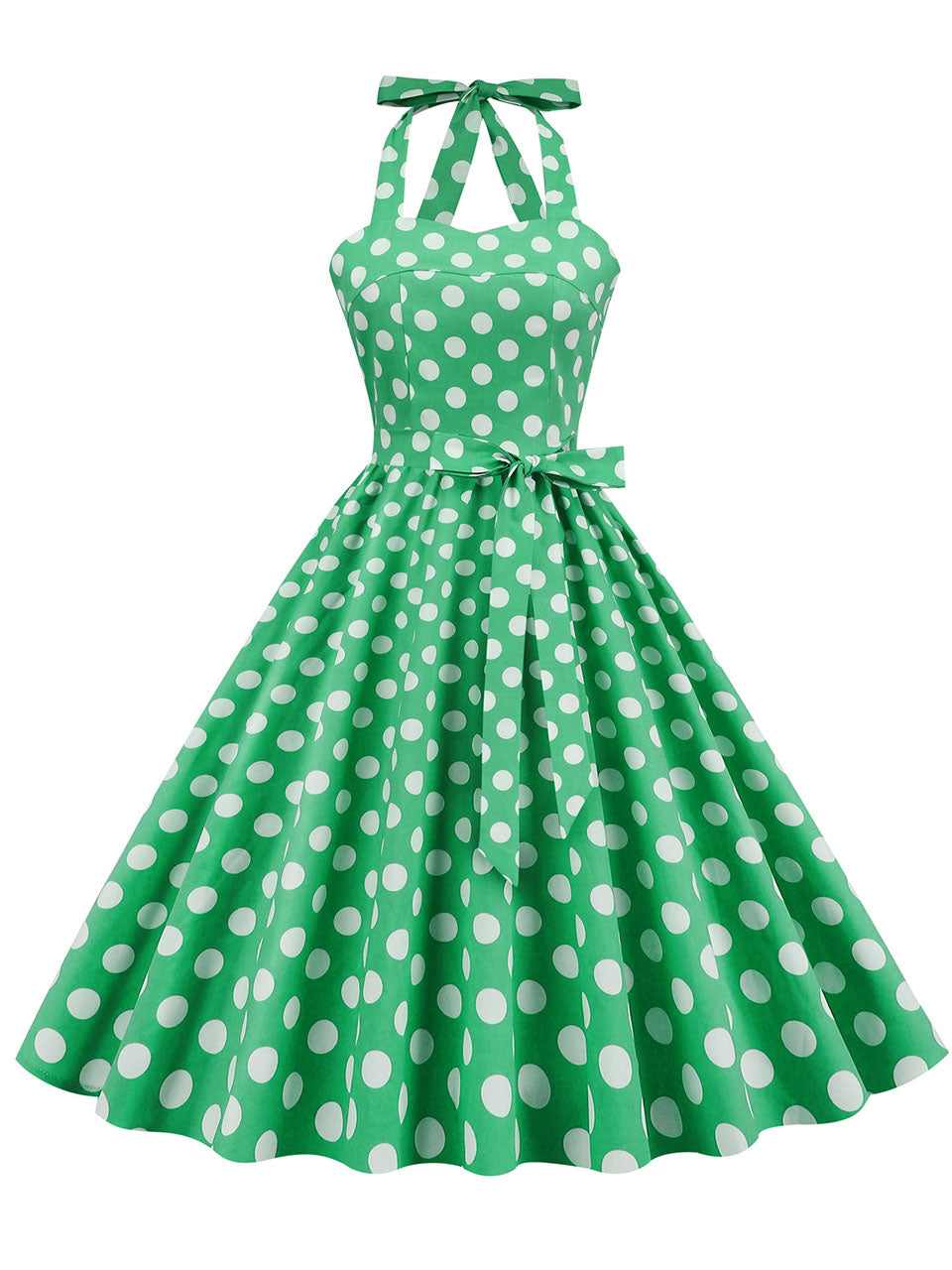 Blue And White Polka Dots Vintage Halter 1950S Dress With Belt