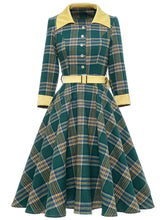 Load image into Gallery viewer, Green Plaid 3/4 Sleeve 1950S Vintage Dress With Belt