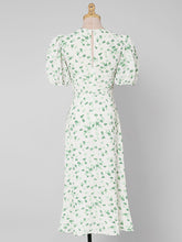 Load image into Gallery viewer, Green Grass Print Puff Sleeve 1950s Vintage Party Dress