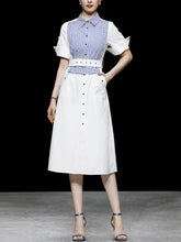 Load image into Gallery viewer, White Striped Short Sleeve 1950S Shirt Dress