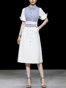 White Striped Short Sleeve 1950S Shirt Dress
