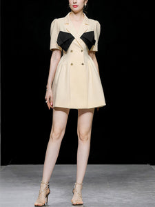 Apricot Bow Collar Short Sleeve Blazer Bud Dress