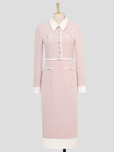 Load image into Gallery viewer, Pastel Pink Lapel Long Sleeve Tweed 1960S Dress